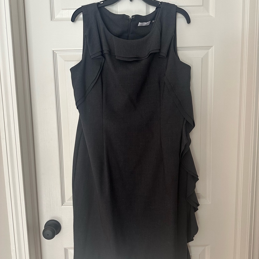 Calvin Klein charcoal A-line dress with ruffle detail